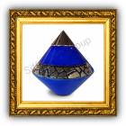 Urna cineraria in ceramica piramide blu fascia argento